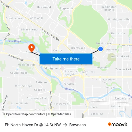 Eb North Haven Dr @ 14 St NW to Bowness map