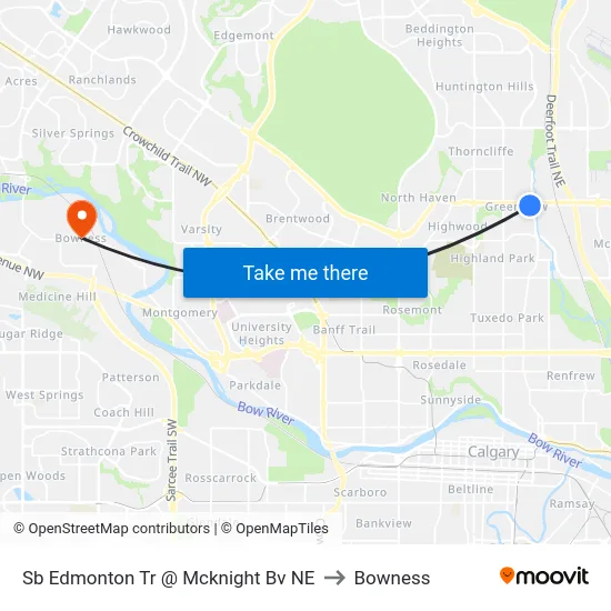 Sb Edmonton Tr @ Mcknight Bv NE to Bowness map