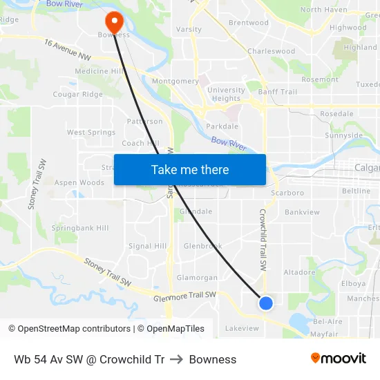 Wb 54 Av SW @ Crowchild Tr to Bowness map