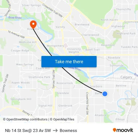 Nb 14 St Sw@ 23 Av SW to Bowness map
