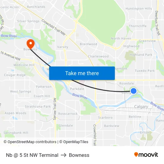 Nb @ 5 St NW Terminal to Bowness map