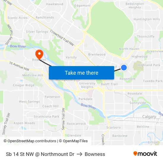 Sb 14 St NW @ Northmount Dr to Bowness map