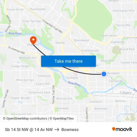 Sb 14 St NW @ 14 Av NW to Bowness map