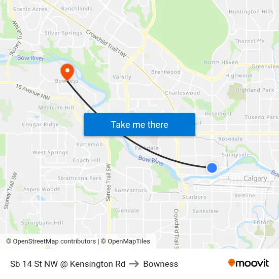 Sb 14 St NW @ Kensington Rd to Bowness map