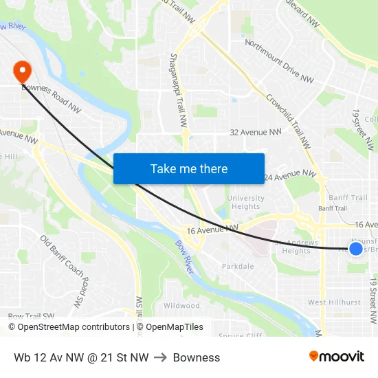 Wb 12 Av NW @ 21 St NW to Bowness map