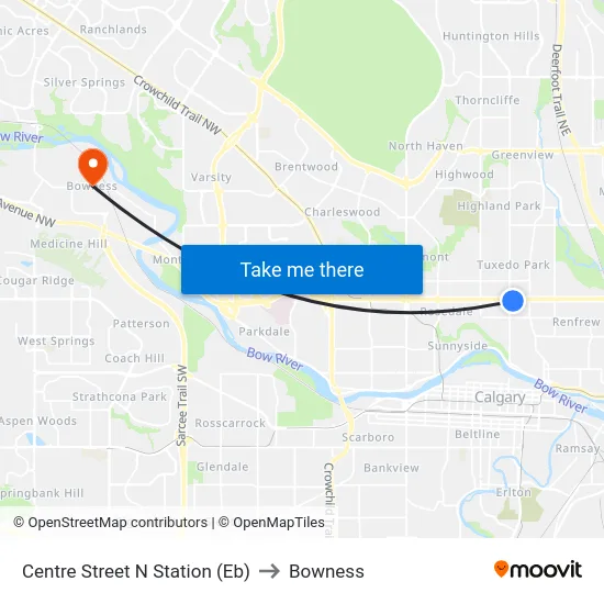 Centre Street N Station (Eb) to Bowness map