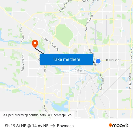 Sb 19 St NE @ 14 Av NE to Bowness map