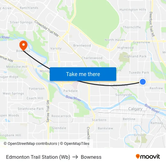 Edmonton Trail Station (Wb) to Bowness map