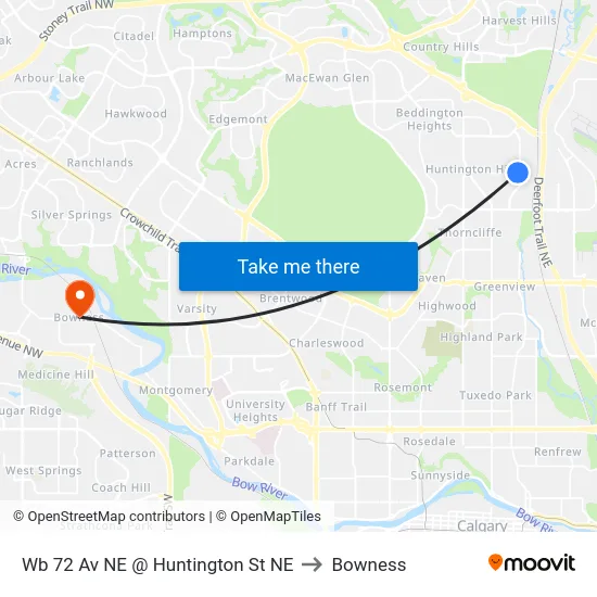 Wb 72 Av NE @ Huntington St NE to Bowness map