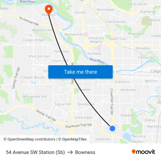54 Avenue SW Station (Sb) to Bowness map