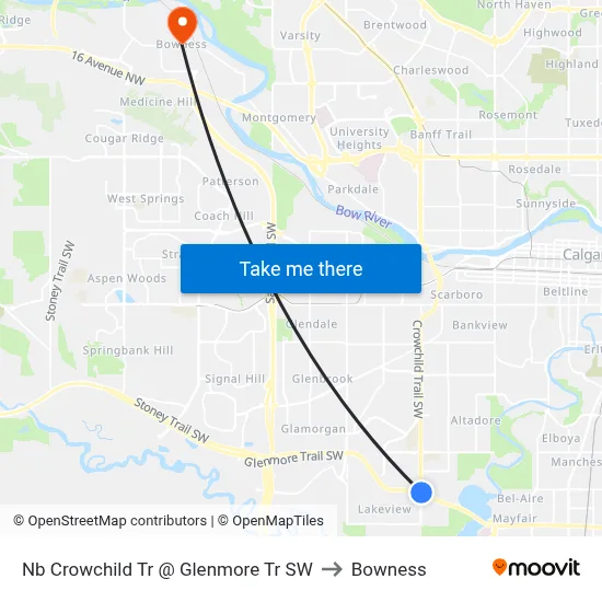 Nb Crowchild Tr @ Glenmore Tr SW to Bowness map