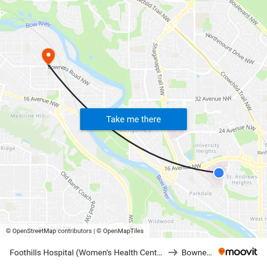 Foothills Hospital (Women's Health Centre) to Bowness map
