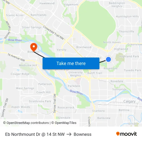Eb Northmount Dr @ 14 St NW to Bowness map