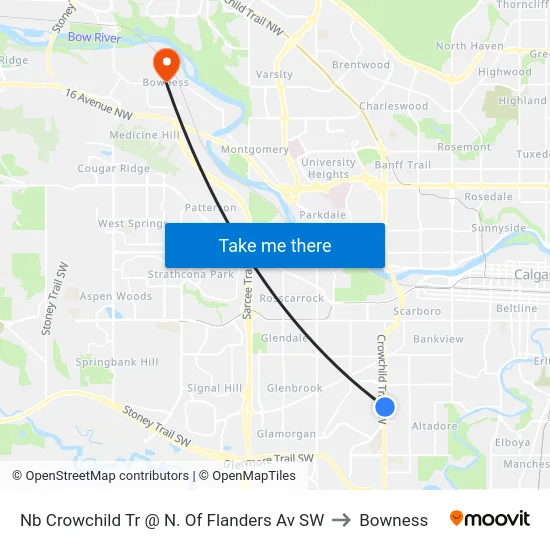Nb Crowchild Tr @ N. Of Flanders Av SW to Bowness map
