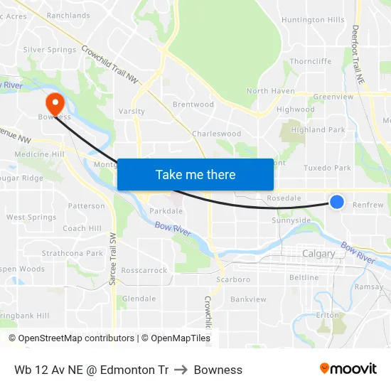Wb 12 Av NE @ Edmonton Tr to Bowness map