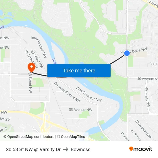 Sb 53 St NW @ Varsity Dr to Bowness map