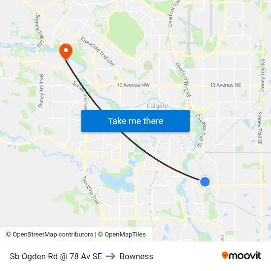 Sb Ogden Rd @ 78 Av SE to Bowness map