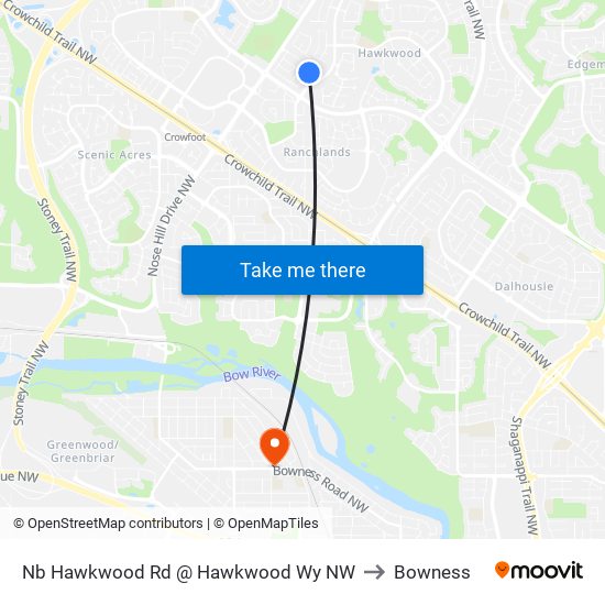 Nb Hawkwood Rd @ Hawkwood Wy NW to Bowness map