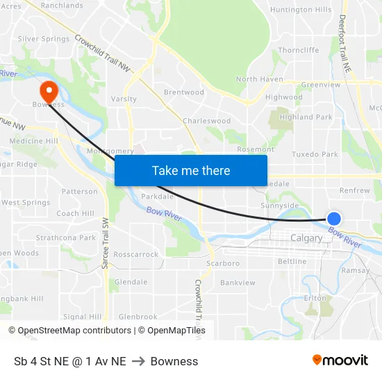 Sb 4 St NE @ 1 Av NE to Bowness map