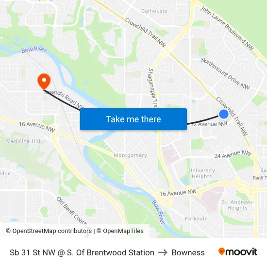 Sb 31 St NW @ S. Of Brentwood Station to Bowness map