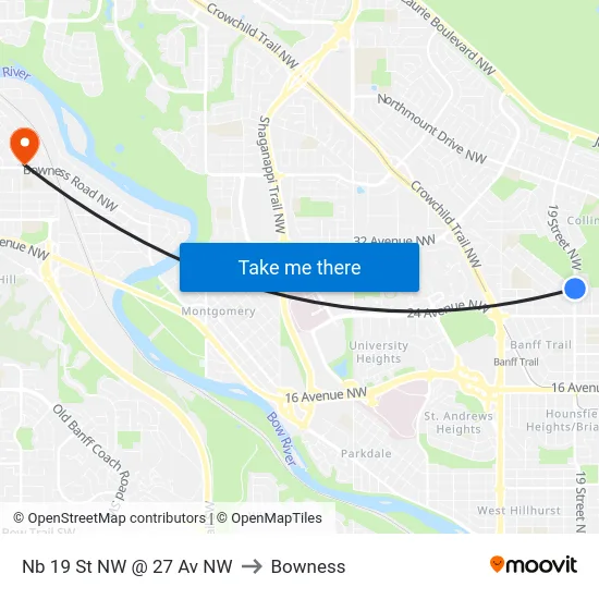 Nb 19 St NW @ 27 Av NW to Bowness map