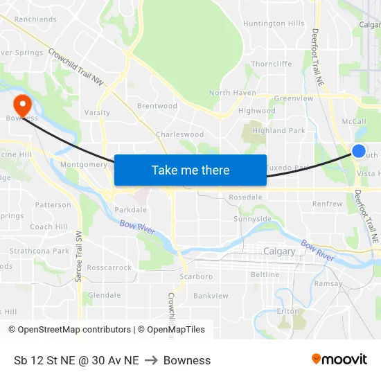 Sb 12 St NE @ 30 Av NE to Bowness map