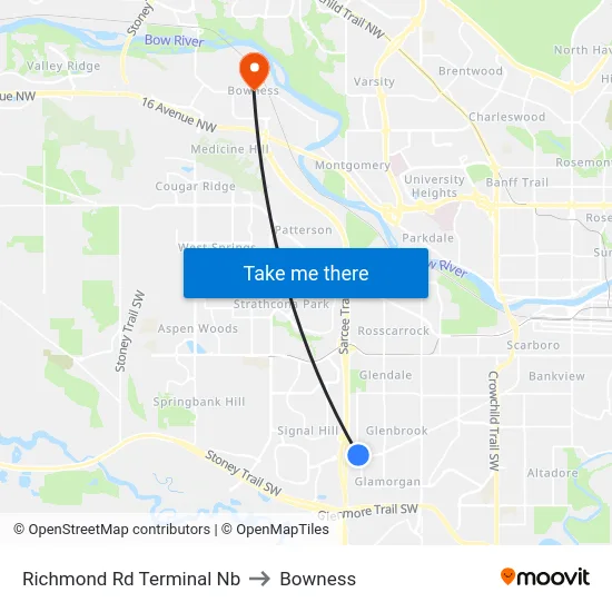 Richmond Rd Terminal Nb to Bowness map