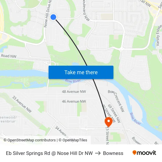 Eb Silver Springs Rd @ Nose Hill Dr NW to Bowness map