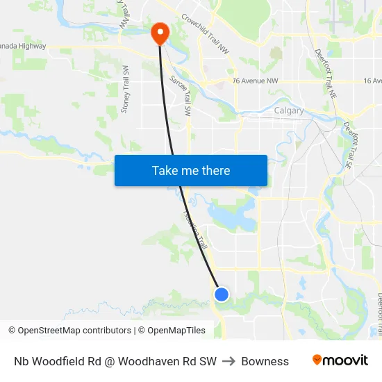 Nb Woodfield Rd @ Woodhaven Rd SW to Bowness map
