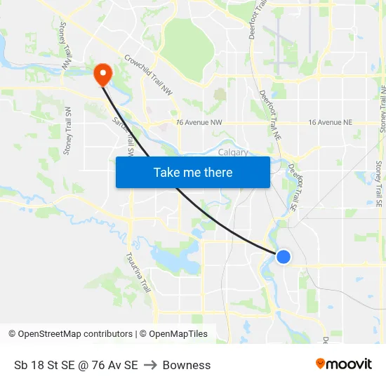 Sb 18 St SE @ 76 Av SE to Bowness map