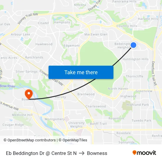 Eb Beddington Dr @ Centre St N to Bowness map