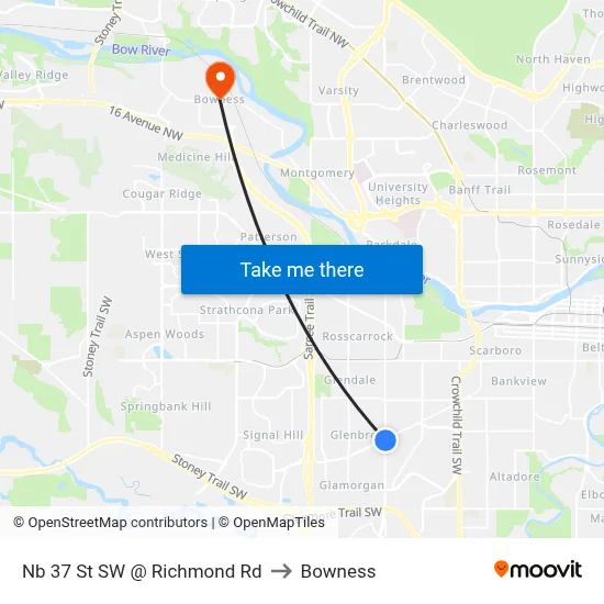 Nb 37 St SW @ Richmond Rd to Bowness map