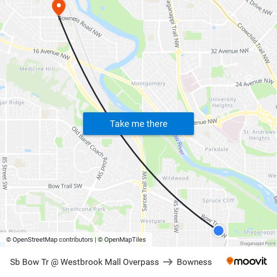 Sb Bow Tr @ Westbrook Mall Overpass to Bowness map