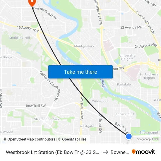 Westbrook Lrt Station (Eb Bow Tr @ 33 St Sw) to Bowness map