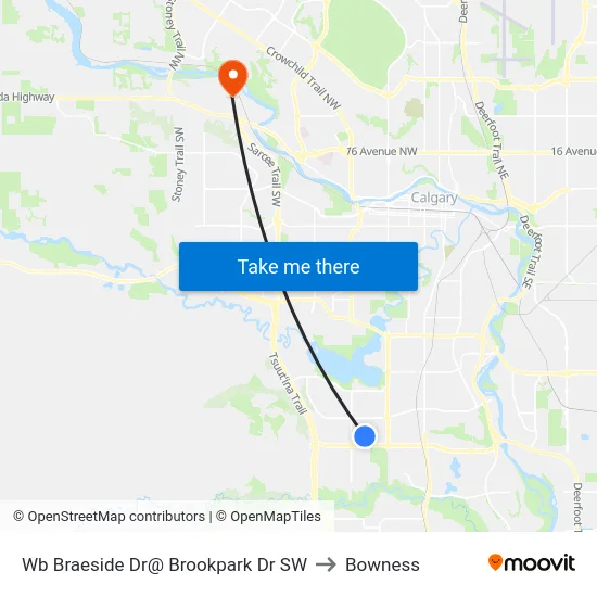 Wb Braeside Dr@ Brookpark Dr SW to Bowness map