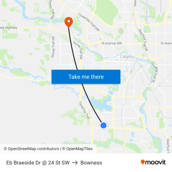 Eb Braeside Dr @ 24 St SW to Bowness map