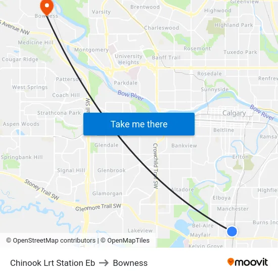 Chinook Lrt Station Eb to Bowness map