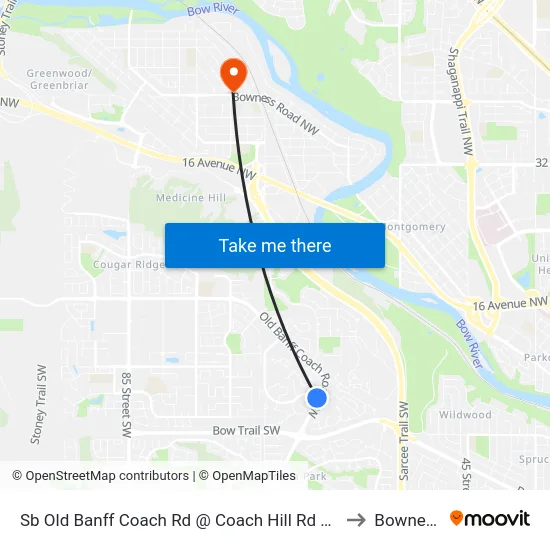 Sb  Old Banff Coach Rd @ Coach Hill Rd SW to Bowness map