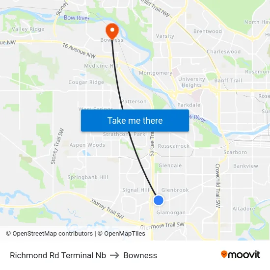 Richmond Rd Terminal Nb to Bowness map