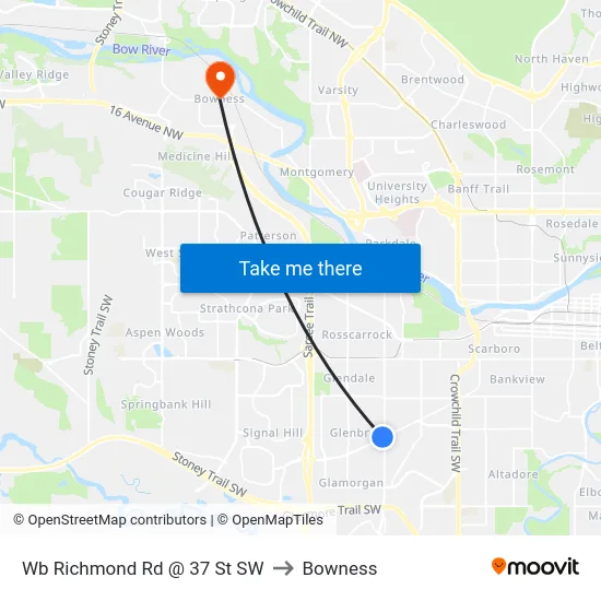 Wb Richmond Rd @ 37 St SW to Bowness map