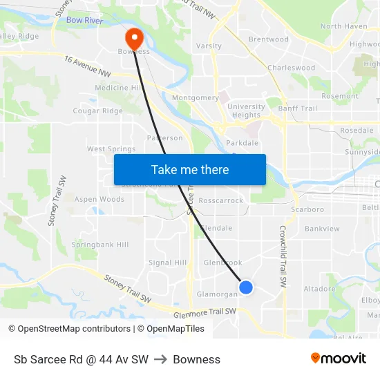 Sb Sarcee Rd @ 44 Av SW to Bowness map