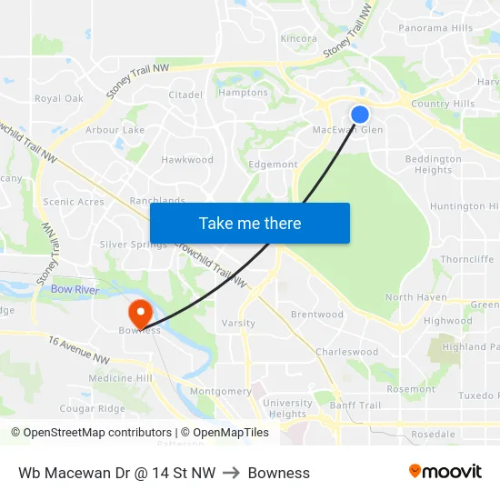 Wb Macewan Dr @ 14 St NW to Bowness map