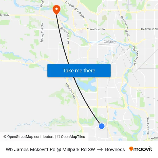 Wb James Mckevitt Rd @ Millpark Rd SW to Bowness map