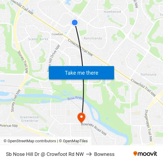 Sb Nose Hill Dr @ Crowfoot Rd NW to Bowness map