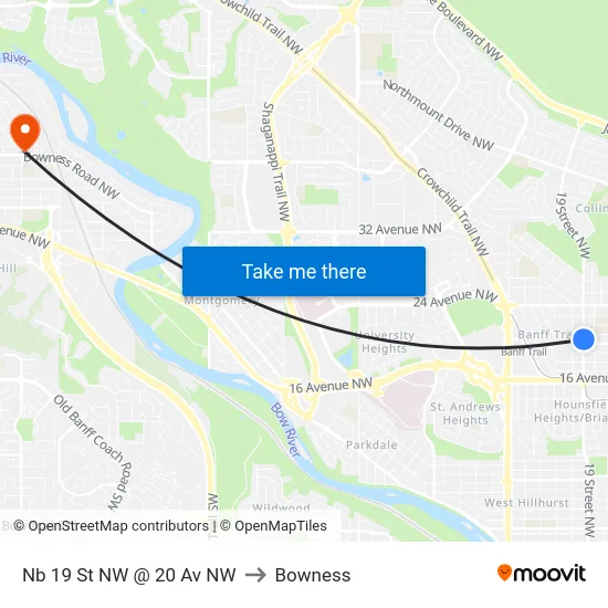Nb 19 St NW @ 20 Av NW to Bowness map
