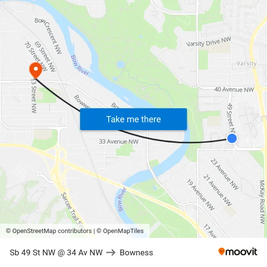 Sb 49 St NW @ 34 Av NW to Bowness map