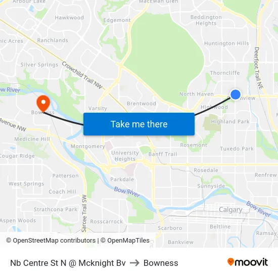 Nb Centre St N @ Mcknight Bv to Bowness map