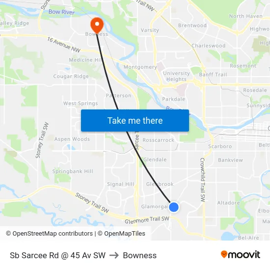 Sb Sarcee Rd @ 45 Av SW to Bowness map