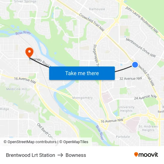 Brentwood Lrt Station to Bowness map