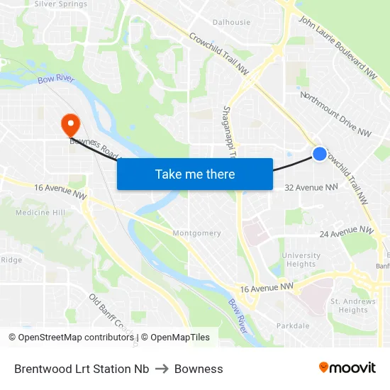 Brentwood Lrt Station Nb to Bowness map